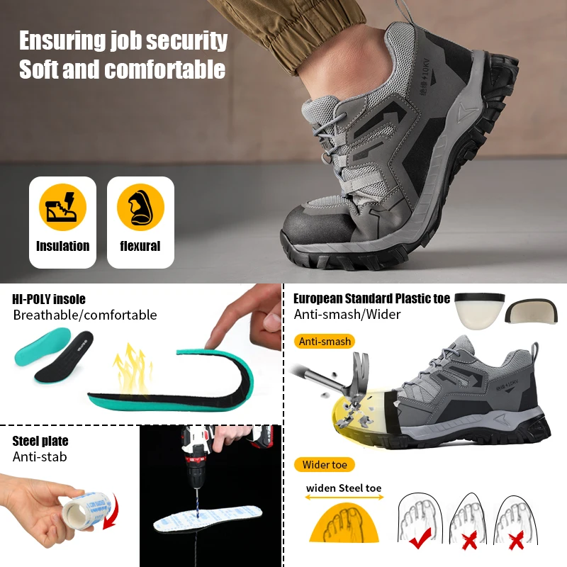 JINGTU Insulated 10KV anti-puncture Ultra light safety shoes with rubber and plastic sole for men