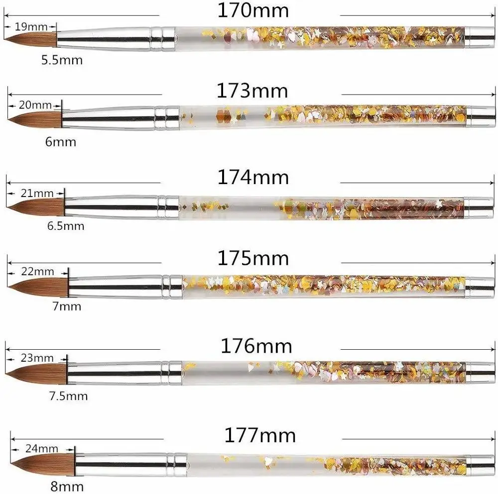 
new design liquid glitter handle 100% kolinsky acrylic nail brush manufacture 