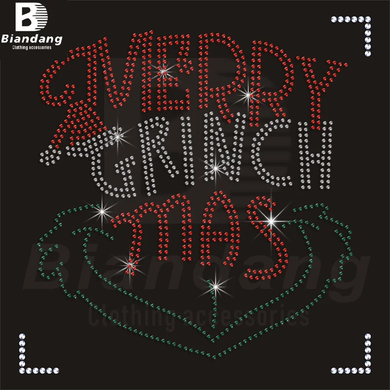 Custom Bling Cartoon Monster Designs Rhinestone Transfer Merry Christmas Decoration for Clothes Acessorries