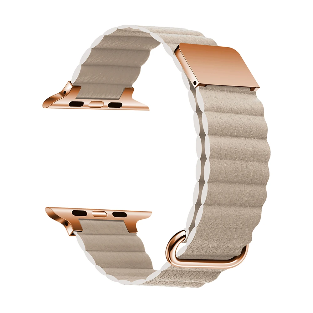 Coolyep Wholesale Leather Magnet Strap Watch Band For Apple i watch Series Leather Magnetic Reverse Buckle Belt
