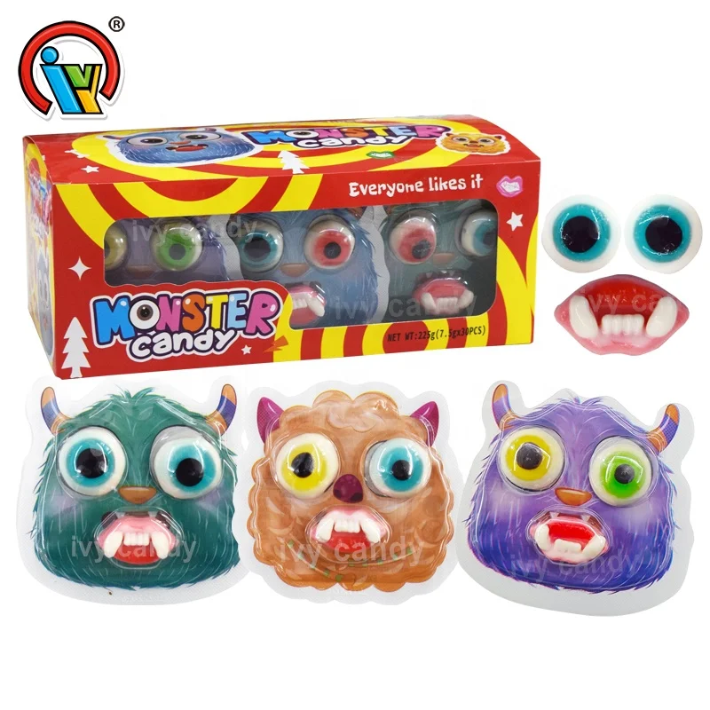 Halloween halal monster eyeball candy gummy with buckteeth gummy candy factory