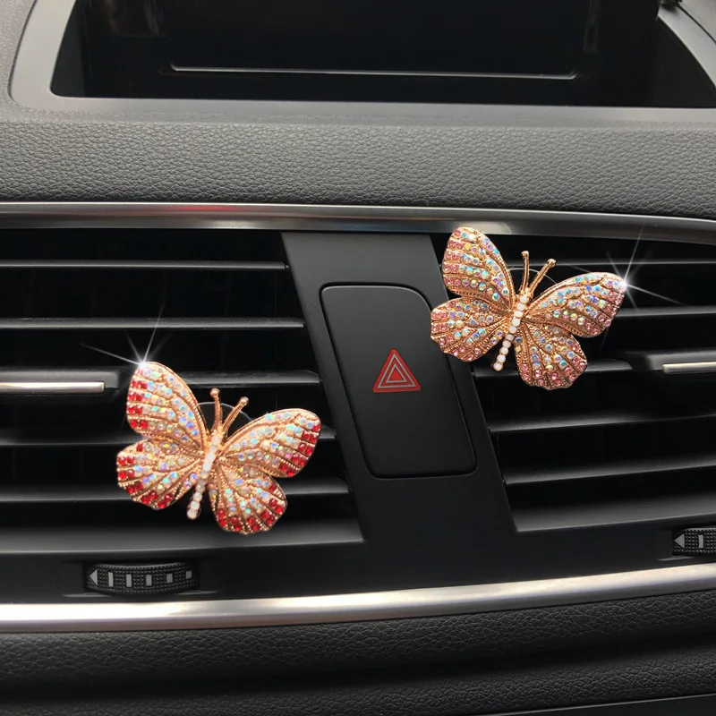 Exquisite Butterfly Shape Of Rhinestone Car Perfume Colorful Butterfly Car Air Freshener Decoration Clip Car Perfume