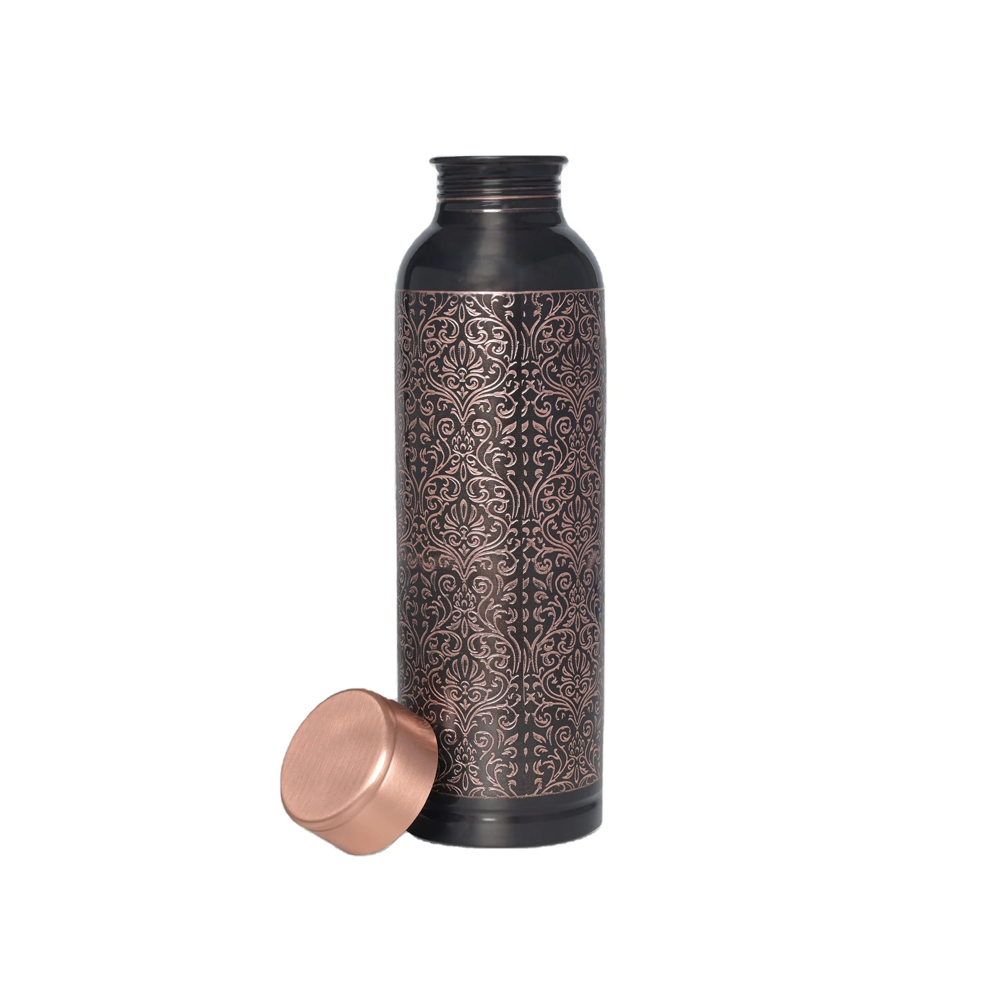 Wholesale Supply Decorative India Pure Handmade Copper Water Bottle for Gym Yoga and Office Use Printed Water Bottle