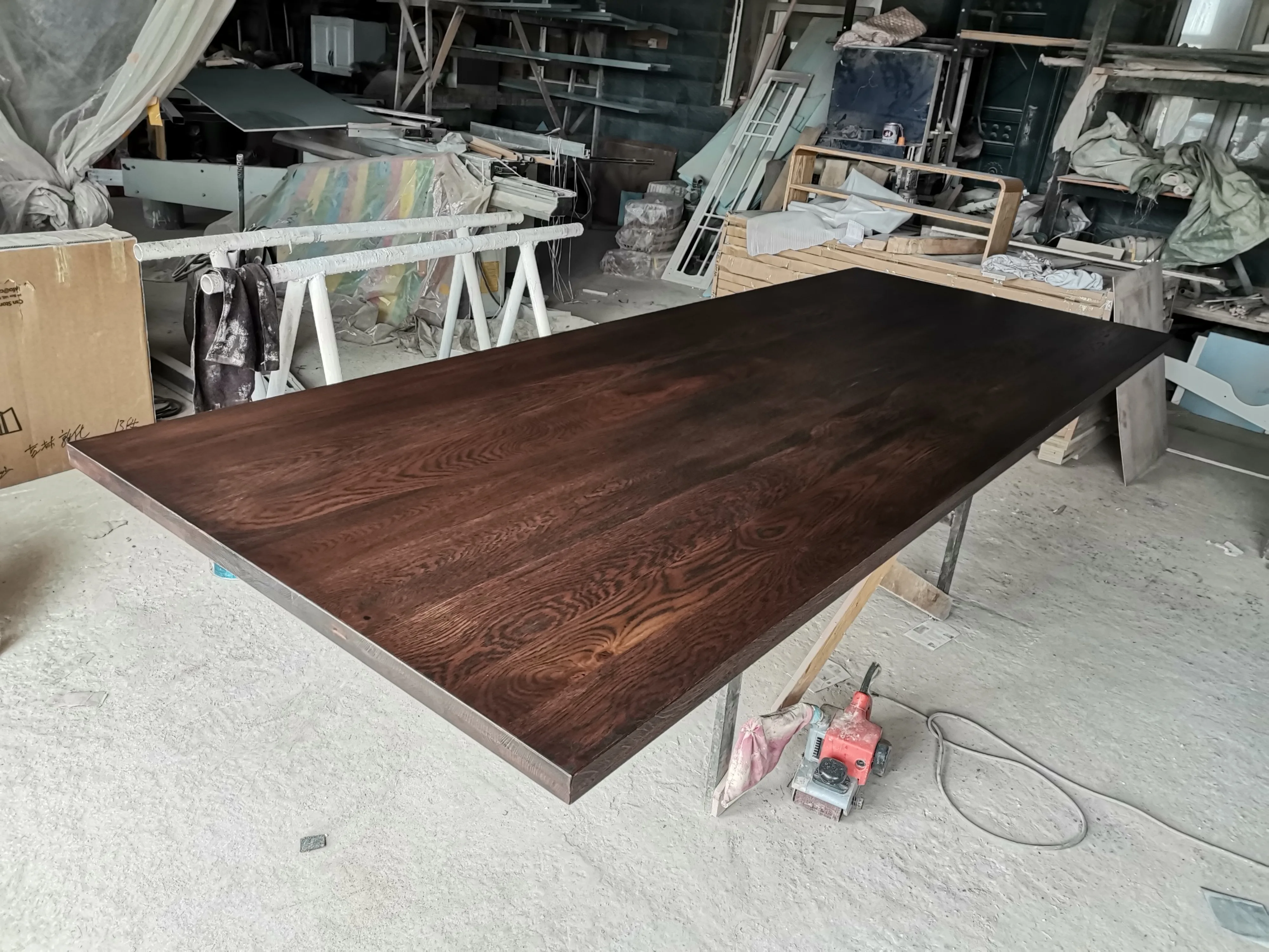 Hot Selling Full Stave Solid Wood Furniture Dark Stained Antique Oak Dining Table