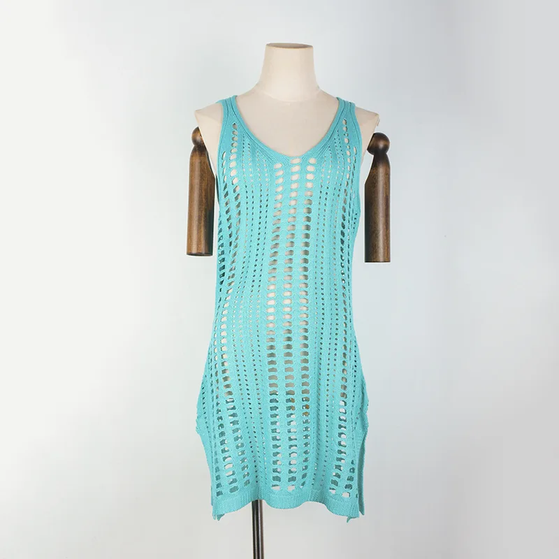 plus size v neck hollow out crochet swimsuits sleeveless beach cover-up swimwear summer 2023 women clothing