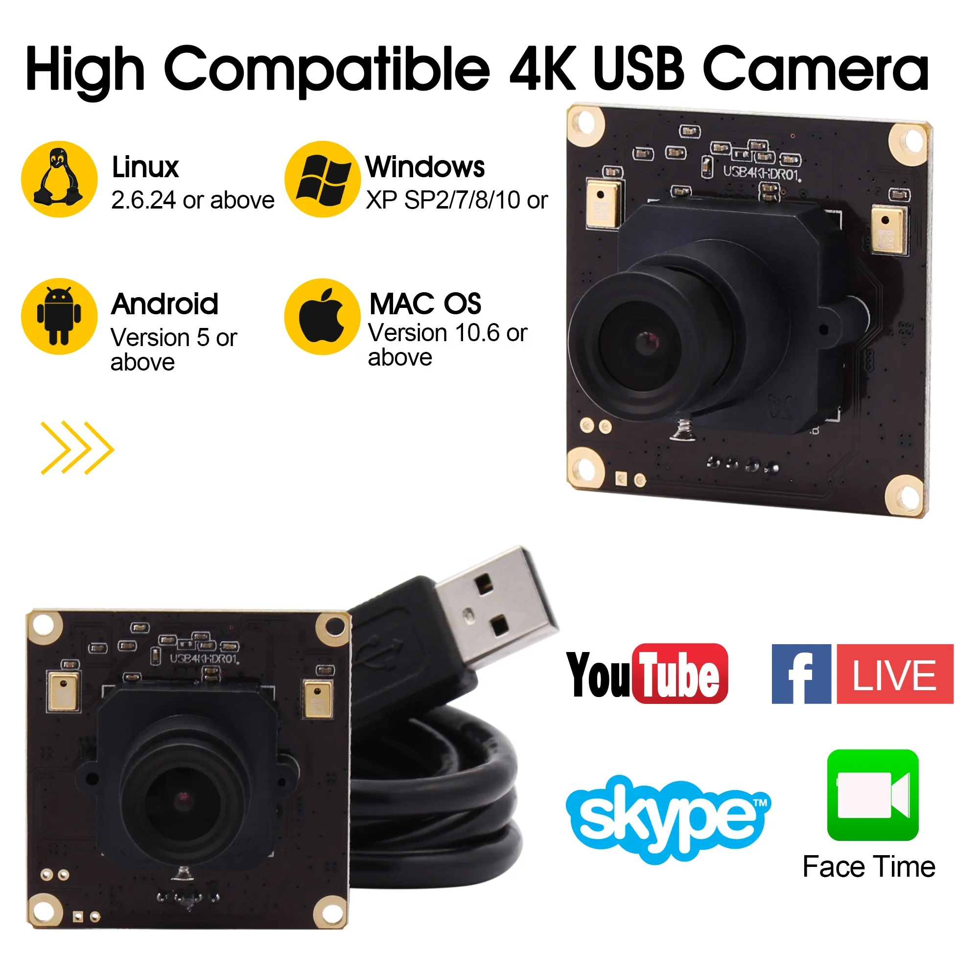  ELP 4K Camera 3.6mm Lens USB With 3840x2160 HD Webcam For MAC/Windows/Linux/Raspberry Pi