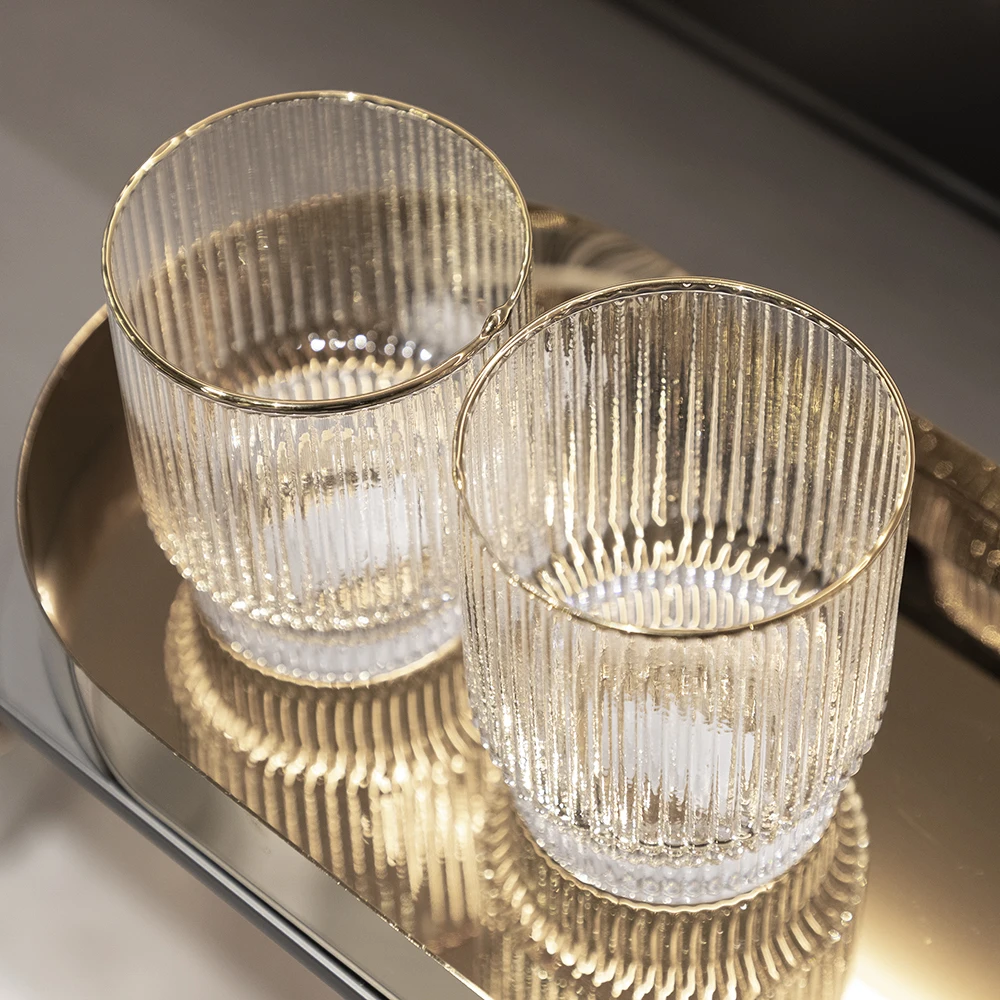 Merlin Living Unique Vintage Ribbed Juice Cocktail Whiskey Glass Liquor Decanter Nordic Wedding Party Birthdays for Home Decor