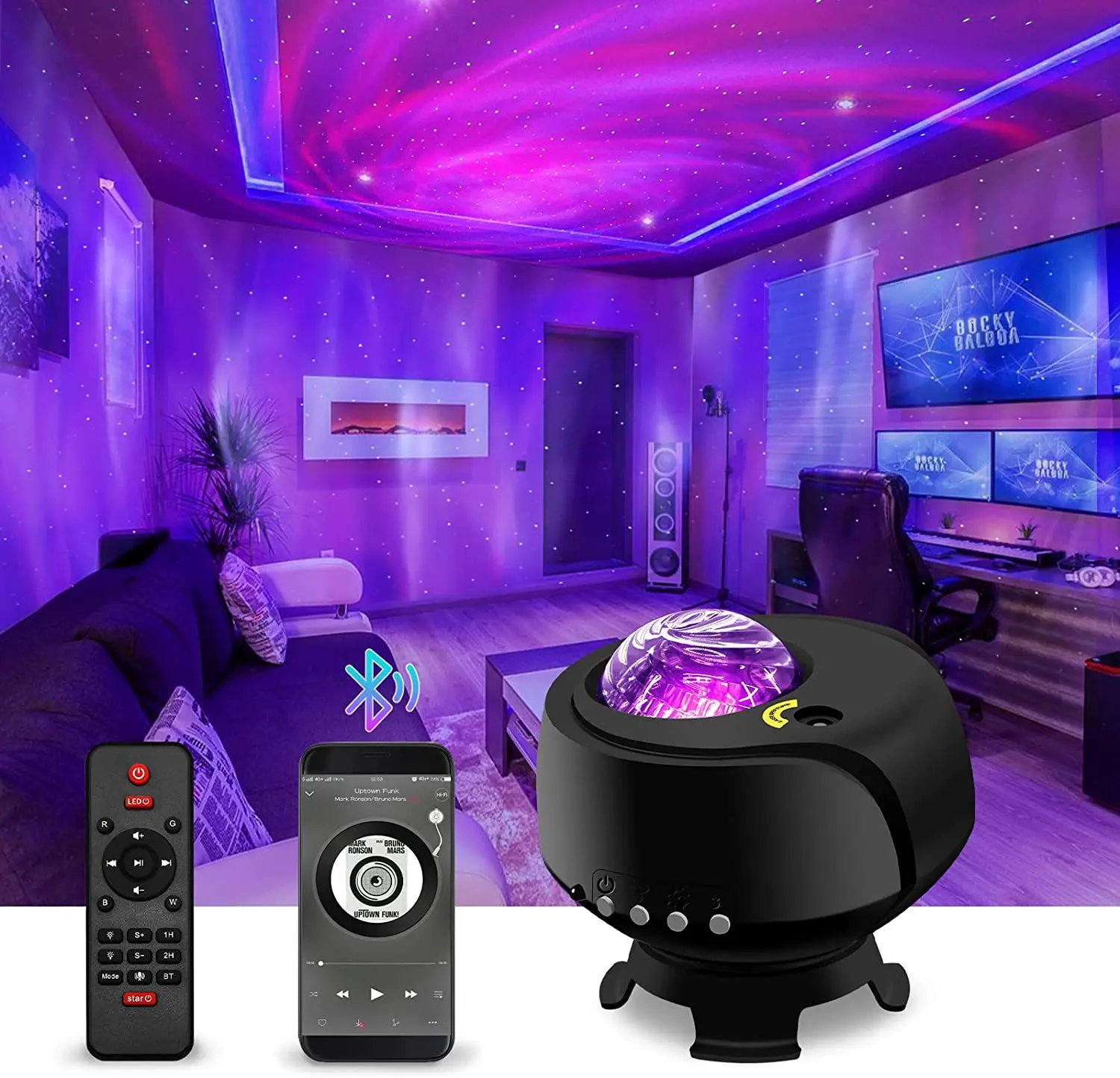 Remote Control Moon Star Nebula Aurora Starry Sky Music Night Light Galaxy Star Projector With Bluetooth Speaker