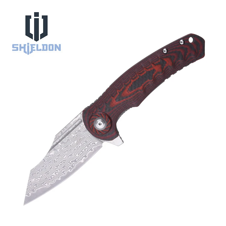 Shieldon 9Cr18Mov 67-Layer Damascus Steel Blade G10 Carbon Fiber Handle Self Defense Edc Hunting Outdoor Folding Pocket Knife