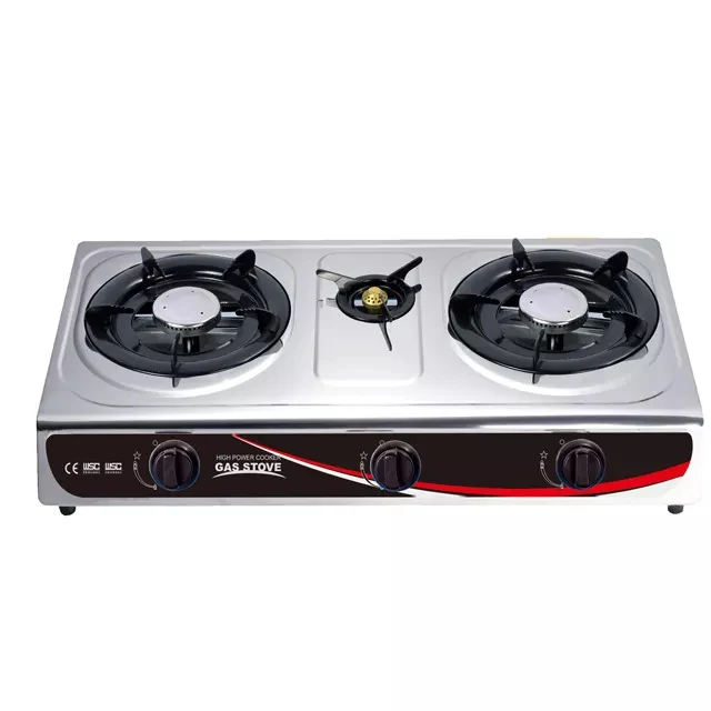 Africa Market Hot Sale Double Plate Stainless Steel Commercial Cooktop 3 Burner Gas Cooker Stove