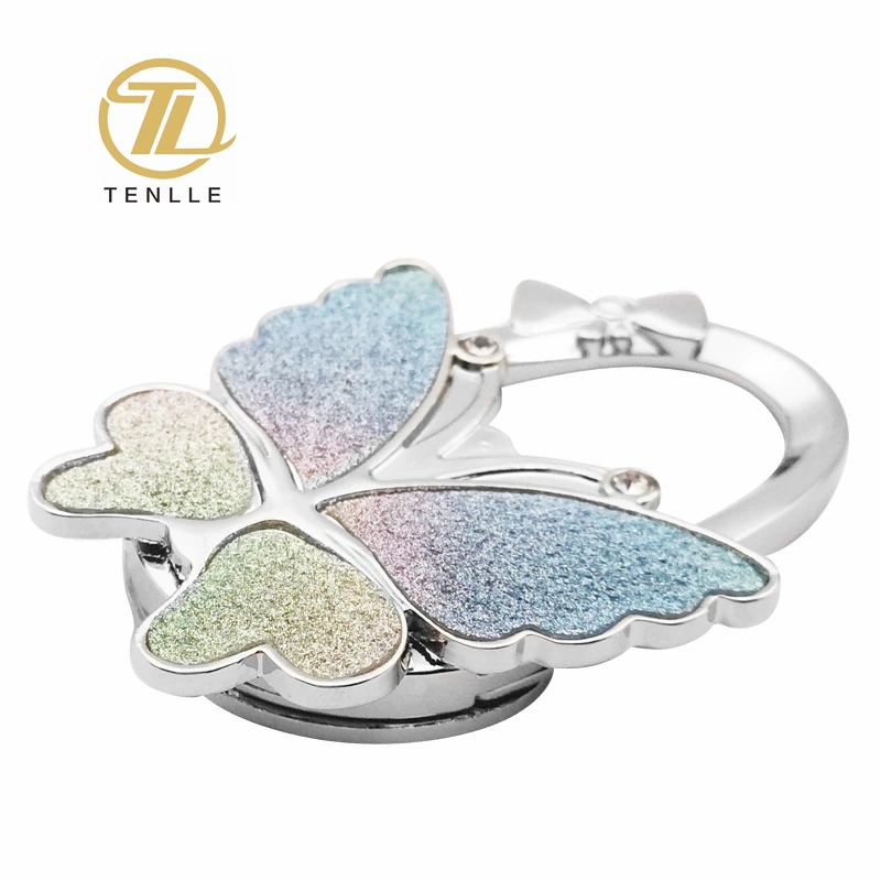 Colorful shimmery butterfly bag hanger creative traceless non-slip hanging bag hook table top folding zinc alloy hook