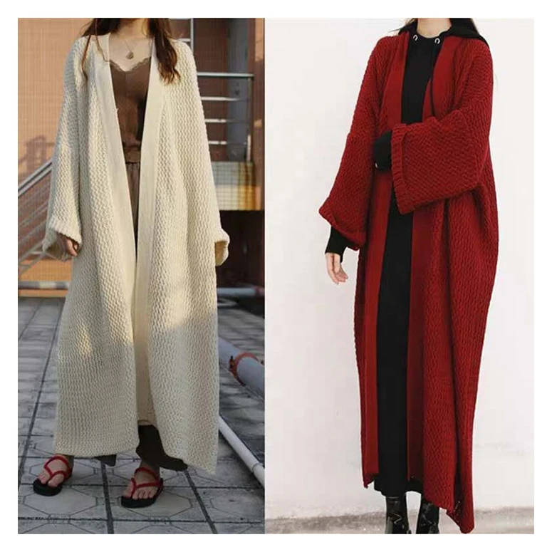 Autumn And Winter Loose Long Knitted Cardigan Lazy Wind Over The Knee Thick Line Fat Mm Large Size Sweater Coat Women Thick