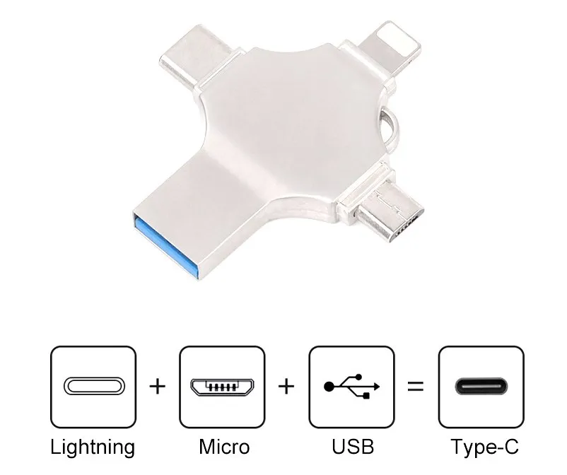 Manufacturer Mobile Phone High Speed  2Gb 4Gb 8Gb 16Gb 32 Gb Portable 4 In 1 3.0 Type C Otg Usb Flash Drive