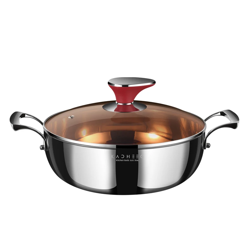 Factory Direct Stainless Steel Stock Pot Glass Lid Induction Bottom Two-Handle Design Gas Stove Kitchen Cooking Soup Hot Pot