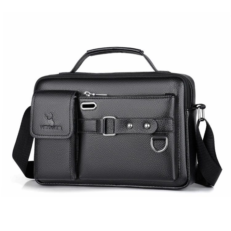 china supplier name brand business black leather men shoulder messenger bag