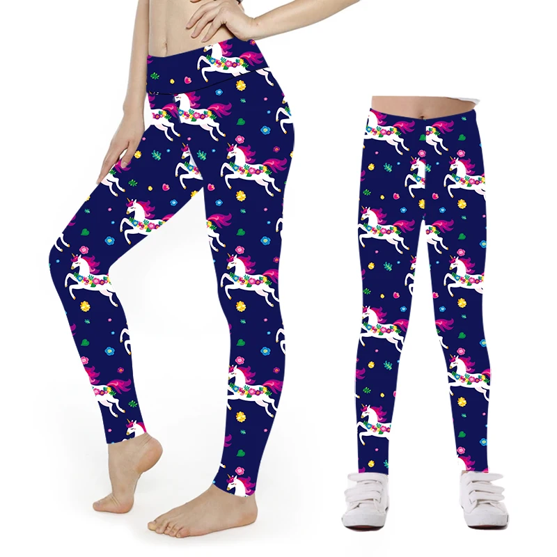 Kids Floral Unicorn Leggings Printed Leggings Double side brushed buttery soft mommy and me leggings