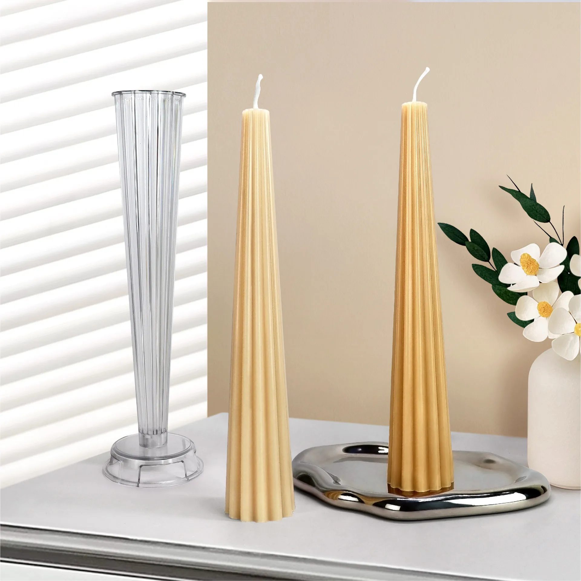 KK116 Art round strip stick acrylic candles molds ins style life decoration plastic candle molds stripes Pillar Candle