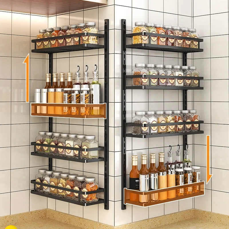 Wall Mount Spice Rack Organizer  1/2/3/4/5 Tier Height-Adjustable Hanging Spice Shelf Storage for Kitchen Pantry Cabinet Door Se