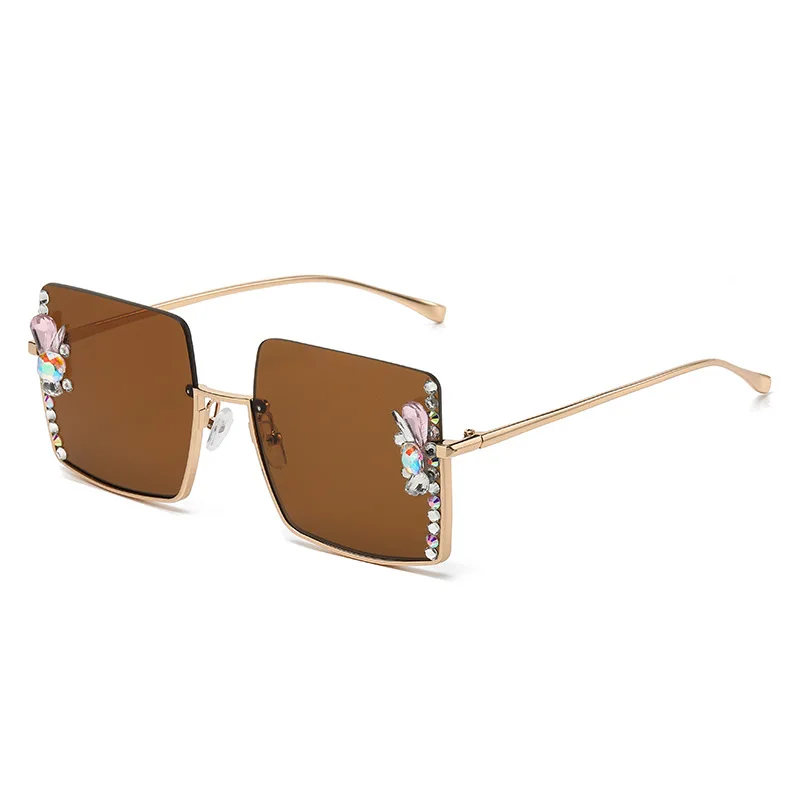 half frame diamond-encrusted elegant sunglasses fashion ladies Europe and America hot girls street shot outdoor cross border