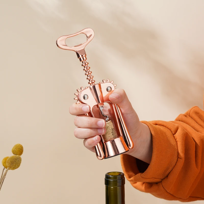 Hot Sale Rose Gold Corkscrew Wine Opener With Linen Pouch Custom Logo Wine Opener  Lever Advanced Wine Bottle Opener