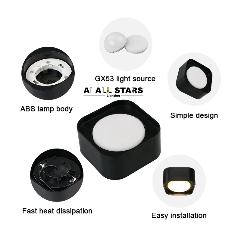 Factory Price GX53 Spot Light Round Square Housing Hotel Project Ceiling LED Down Lights Surface Mounted GX53 Downlight