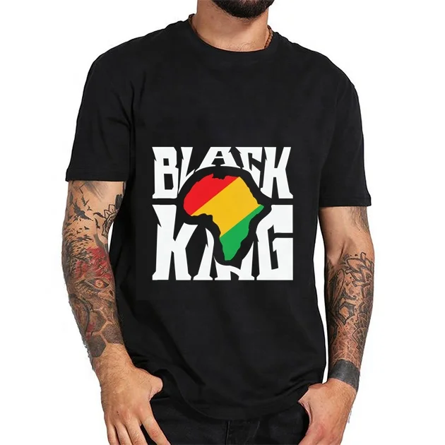 
Black king africa map T-Shirt Funny Graphic Print Tshirts Black Melanin T-Shirts Mens Casual Cotton Tee 