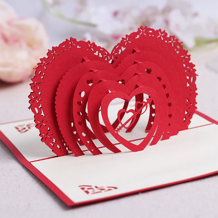 Love 3D Pop Up Wedding Invitation Card Heart Valentine's Day Postcard