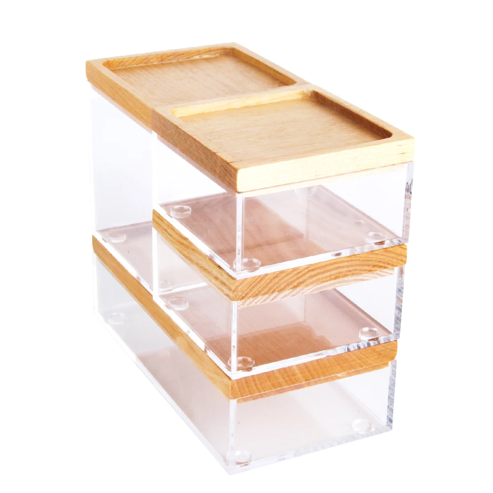 Cheap Clear Square Acrylic Storage Box With Wood Lid