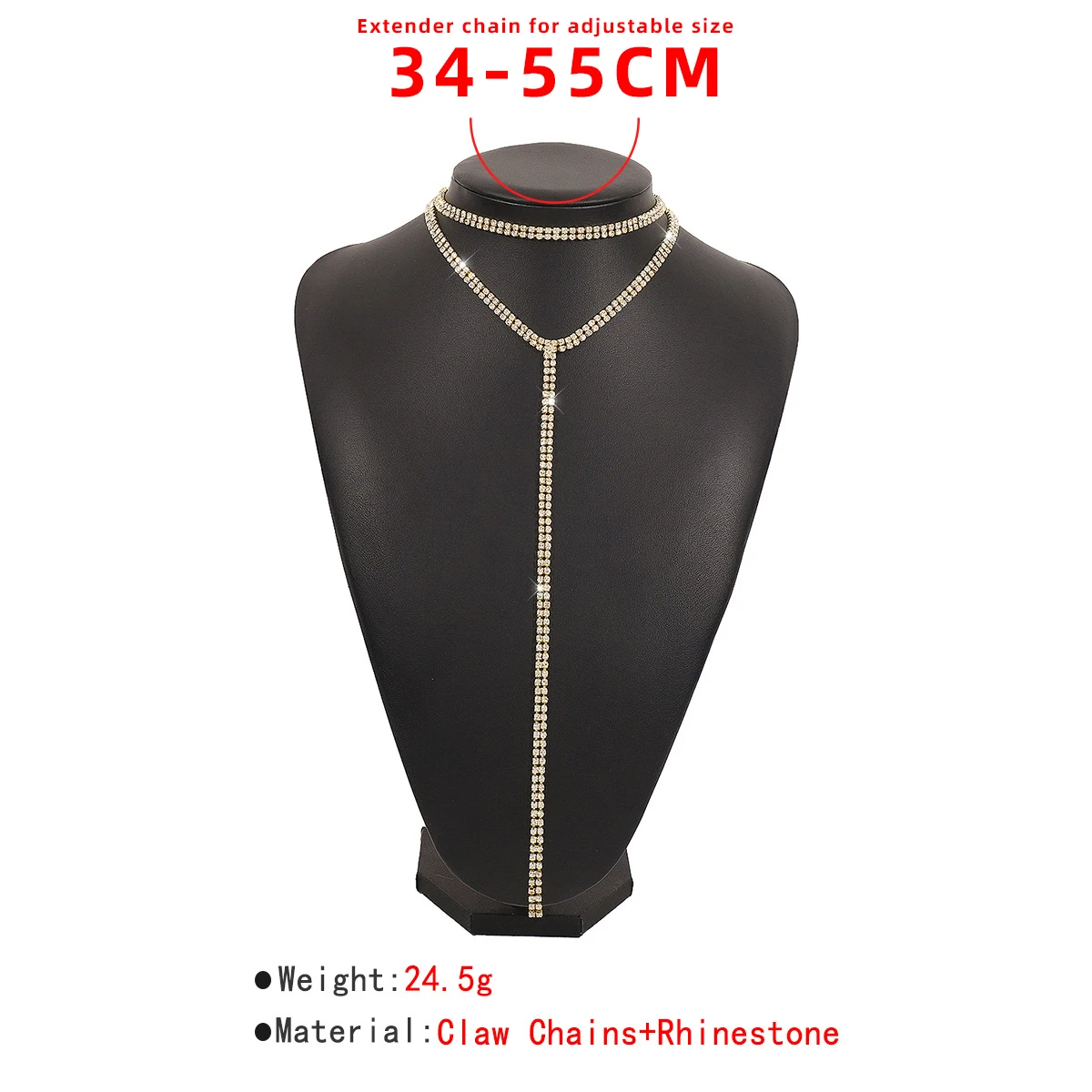 Night Party Women Double Layered Long Diamond Rhinestones Lariat Choker Collar Chain Necklace Jewelry