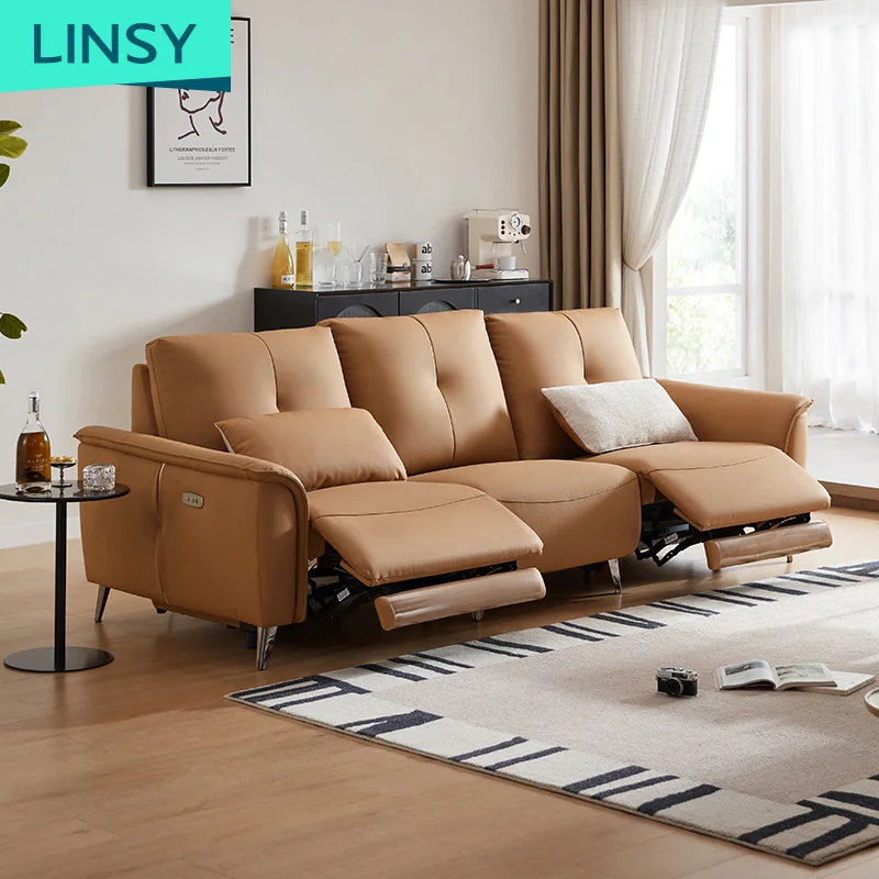 Linsy Luxury Recliner Leather Electric Modern corner lounge living room furniture sofa set Home 3 Seater Sofa