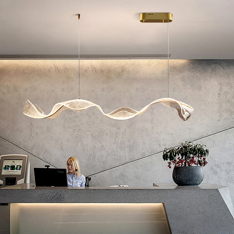 Modern Home Decorative Modern Living Room Hotel Circle Hanging Pendant Light New Design Acrylic Gold Luxury wave Led Chandelier