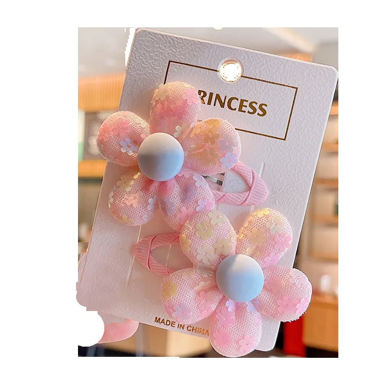2 Pcs/set Sequins Flower Hair Clips Sweet Children Colorful Sequin Flowers Hairpins