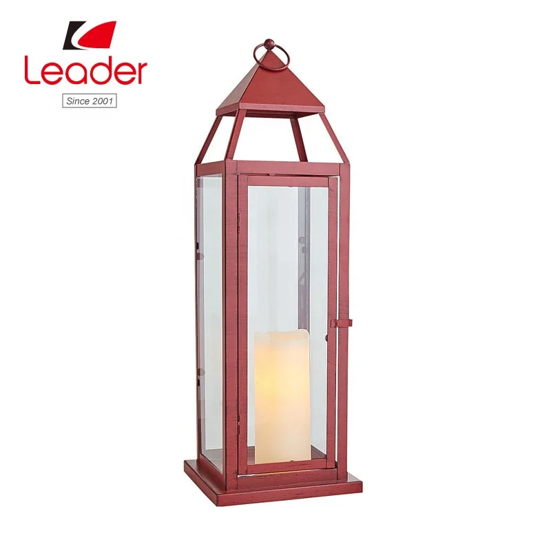 Garden Decorative LED Lantern Battery Powered Candles Lanterns Red Metal Lantern