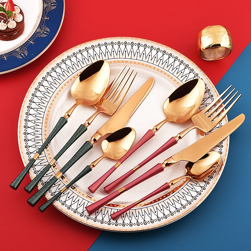 hot selling wholesale cheap travel flatware sets reusable silver stainless steel spoon fork  knife wedding gold flatware set