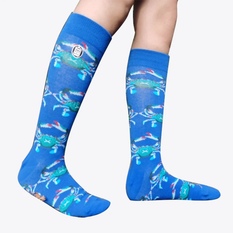 Custom cute crabs pattern men crew funny happy socks manufacturer