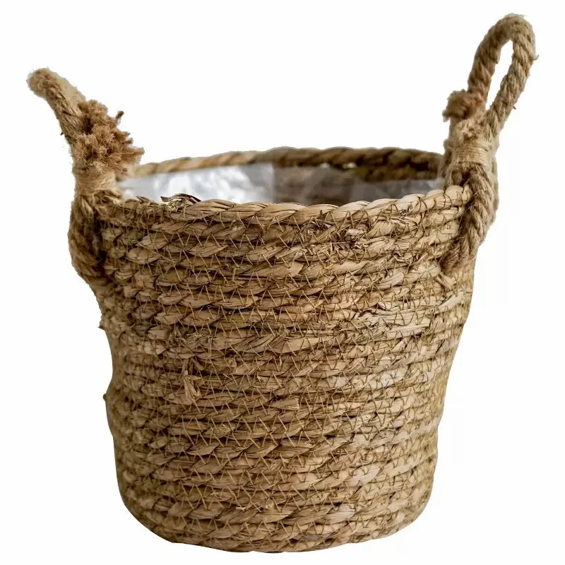 Creative rural hand-held straw woven living room furniture with lining storage basket