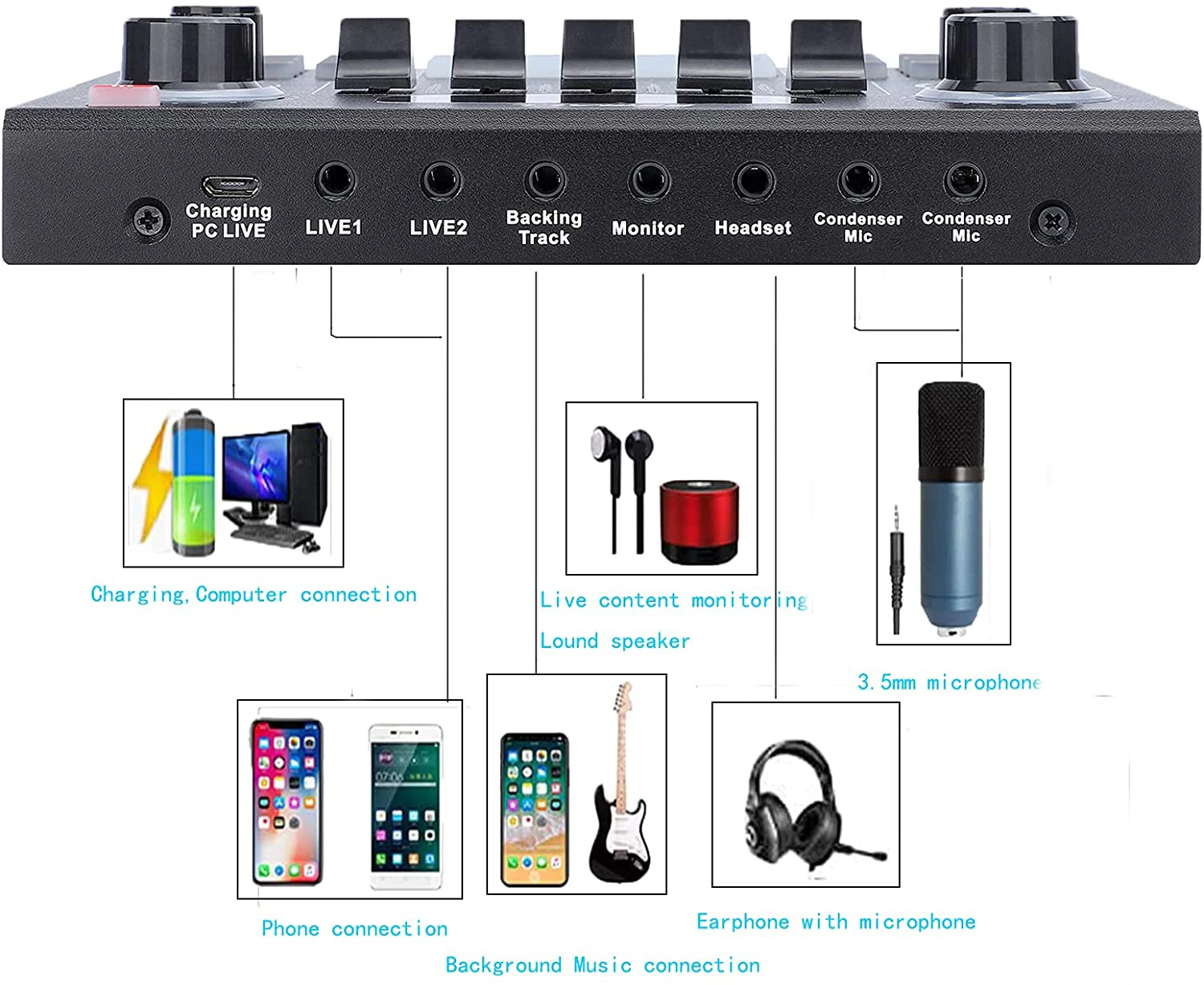 USB V9 Sound Card bm800 mic professional studio microfono condensador bm 800 podcast equipment microphone and sound card set