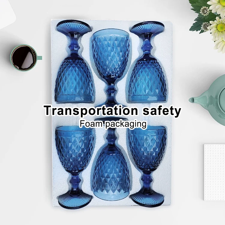 Wholesale Reusable 2023 New Gifts Party Wedding Vintage Embossed Design Wine Glasses Blue Colored Goblet Glass