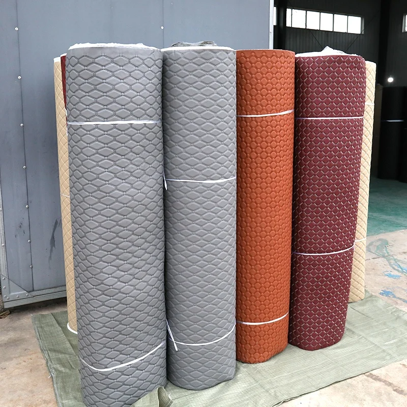 package by rolls different design diamond stitch series embroidery fabric and leather for car mats