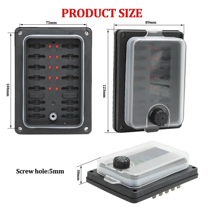 DC12V LED Indicator ATC / ATO Blade Fuses Fuse Block 10 Way Fuse Box with LED for Car Automotive Auto Marine