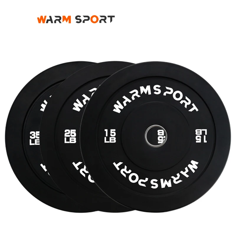 High Quality Custom Logo Gym Weightlifting 10-55 LB Black Rubber Bumper  Weight Plates With Stainless Steel Ring