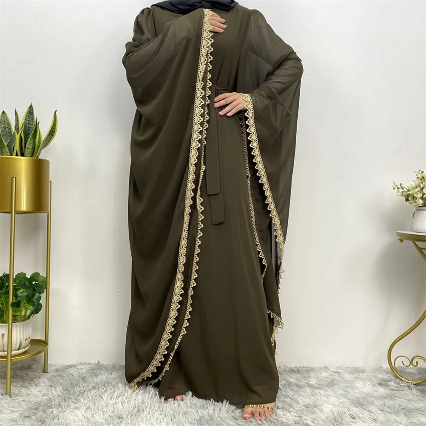Wholesale Fashion High Quality Dress Women Chiffon Fabric Big Sleeve Dresses Muslim Ladies Long Robe Kimono Eid Dubai Clothes