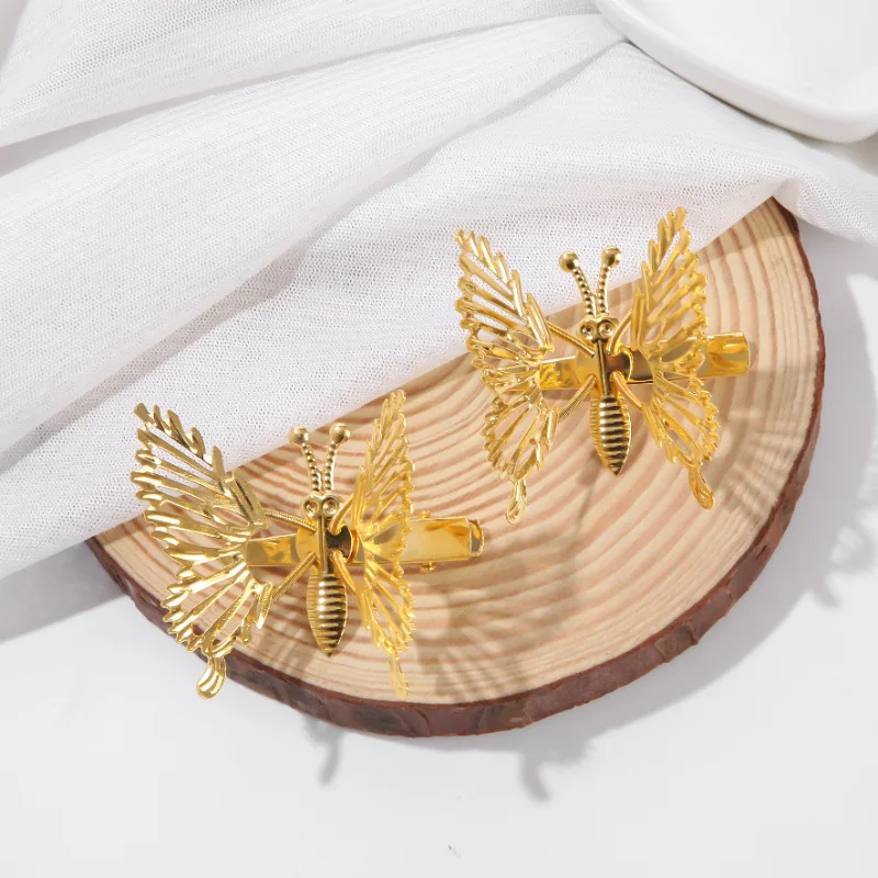 Wholesale 3 metal Colors Moving wings girls hair clips cute metal butterfly duckbill clamp hair clips