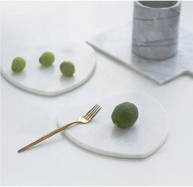 
Heart Stone Round Marble Cheese Dinner Serving Plate and tea coaster 