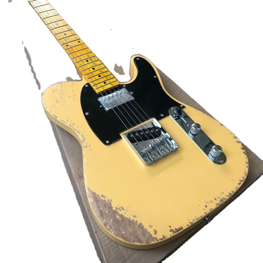 New heavy relic electric guitar creams yellow relic production cow bone string pillow