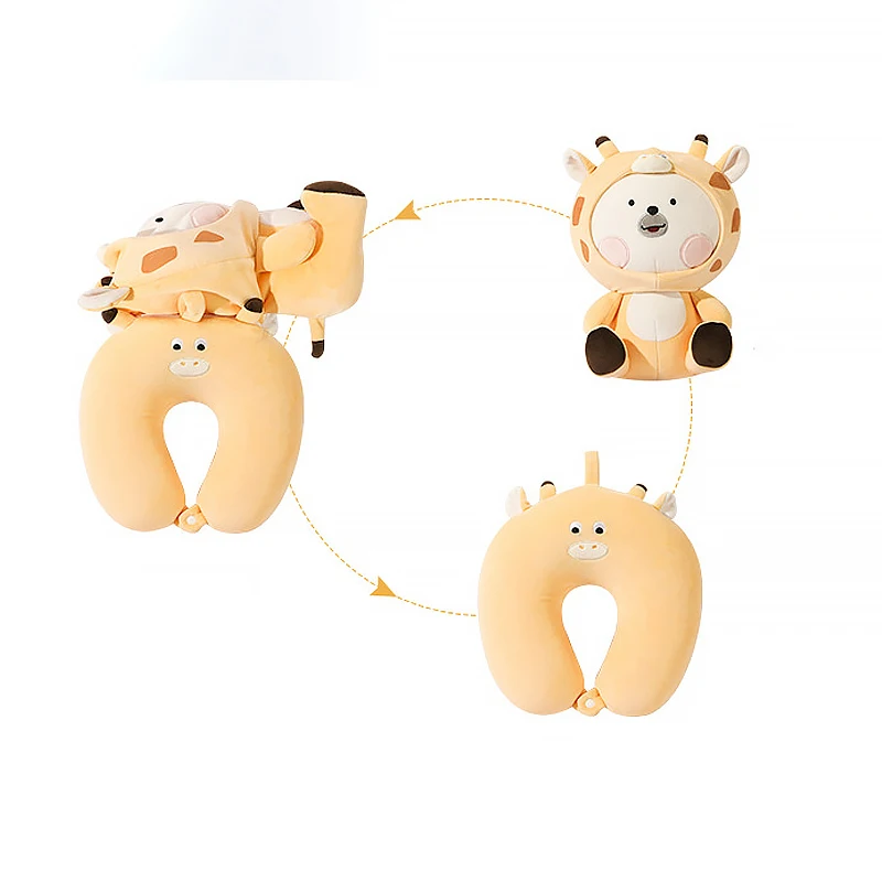 Microbeads Stuffed Plush Fabric Printing elephant Animal Shape Toys Travel Pillow 2 in 1 Reversible Neck Pillow With Embroidery