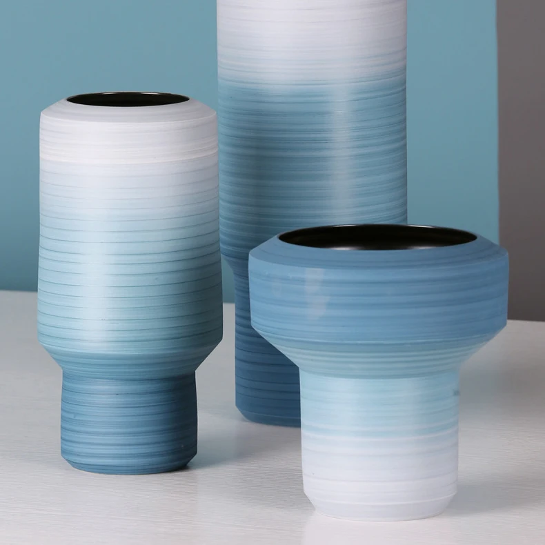 Wholesale luxury indoor decorative vase handmade stripe Transparent modern ceramic vase
