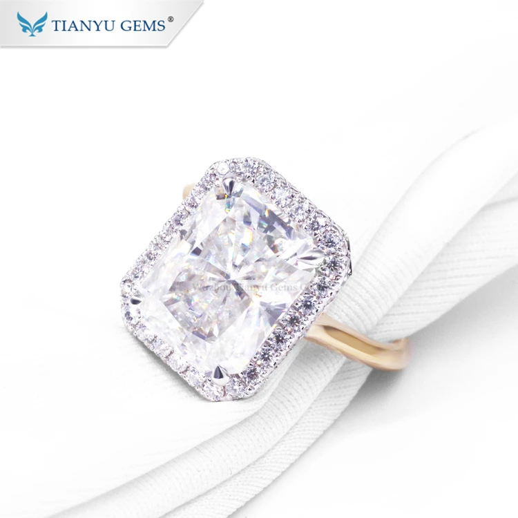Tianyu Gems 18K Real Yellow Gold 6.0CT  D E F Moissanite& Lab Diamond Halo Wedding Engagement Ring