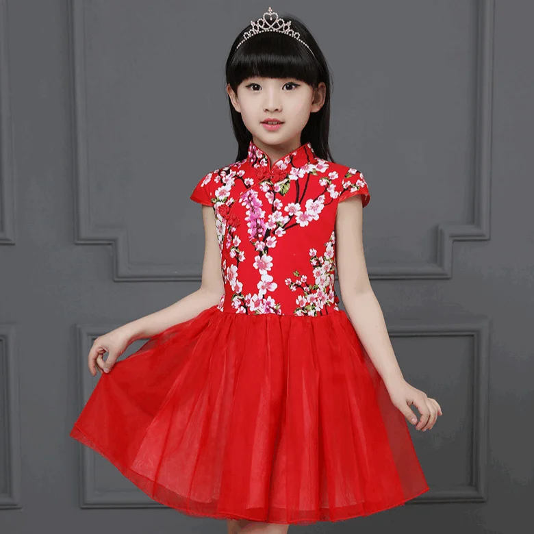 Summer Chinese Style Floral Cheongsam Girls casual Tutu Dress Children performance Clothes wholesale