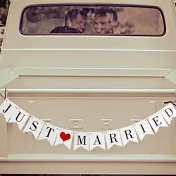 just Married Banner Burlap Wedding Banner Heart Patterns Romantic Wedding Decoration for Wedding Bridal Shower Engagement